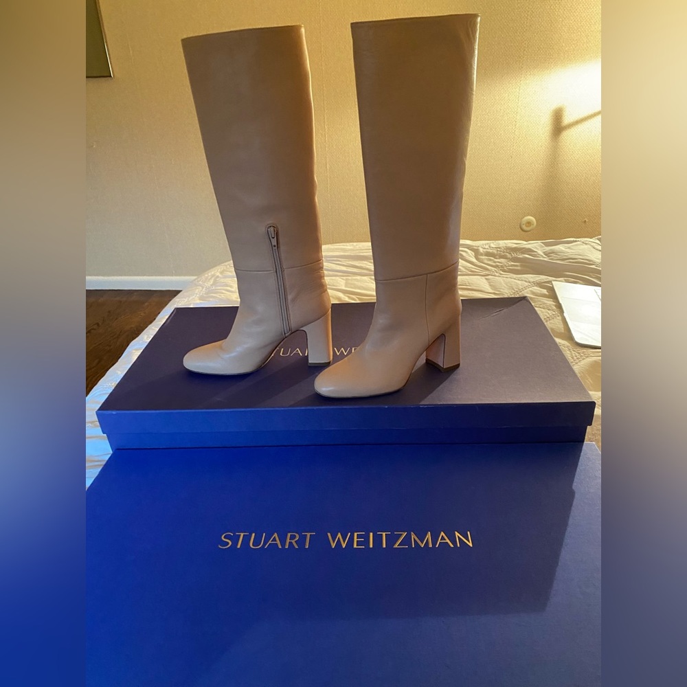 Stuart Wietzman beige knee high boots